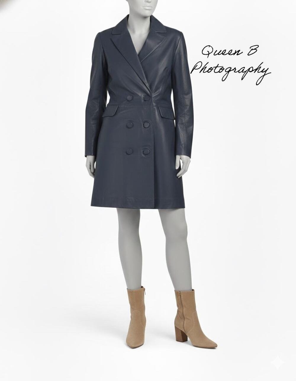Bod & Christensen Midnight Blue Leather Double-Breasted Blazer Dress